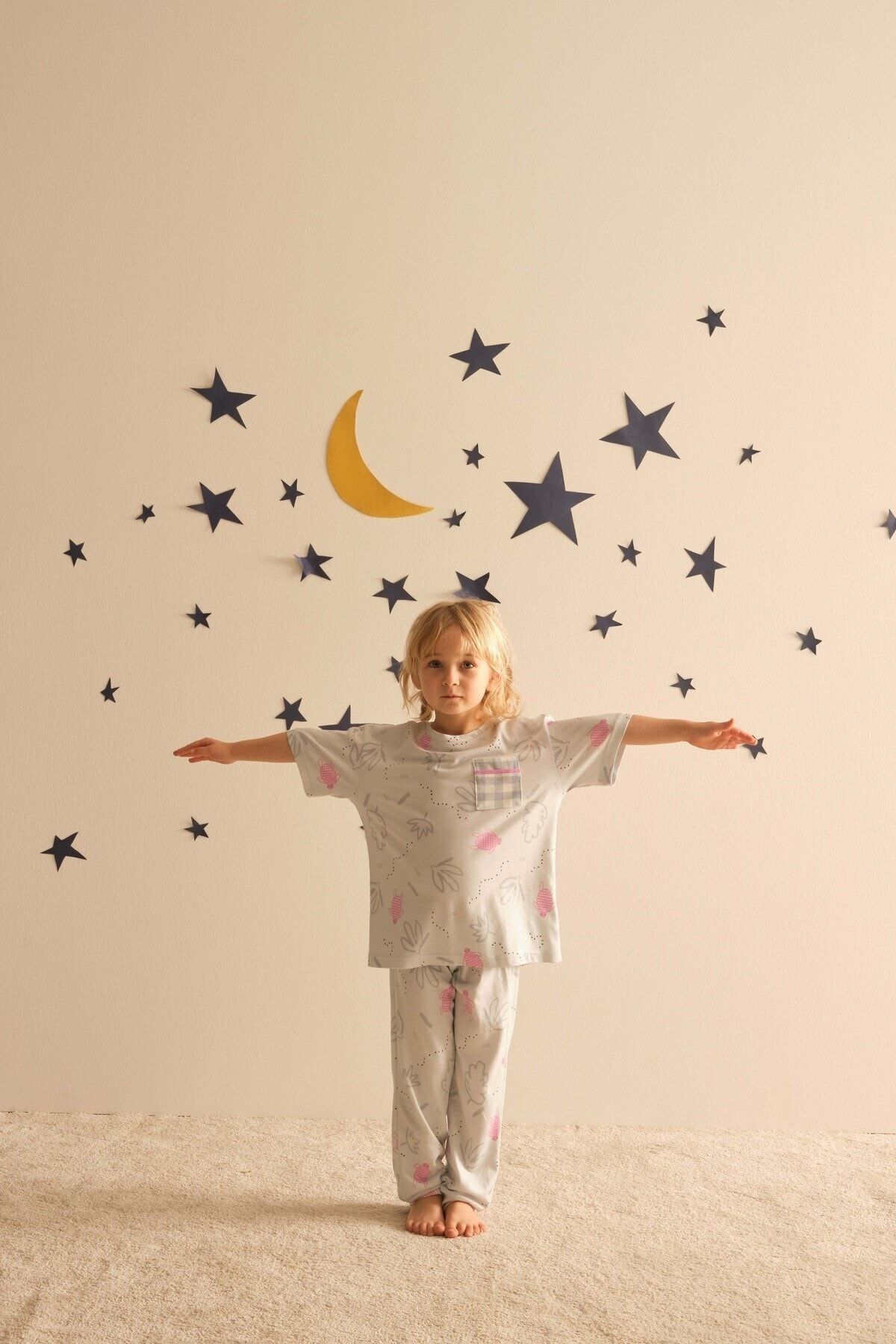 Hays Kız Çocuk Pamuklu Kısa Kollu Alt Uzun Pijama Takımı