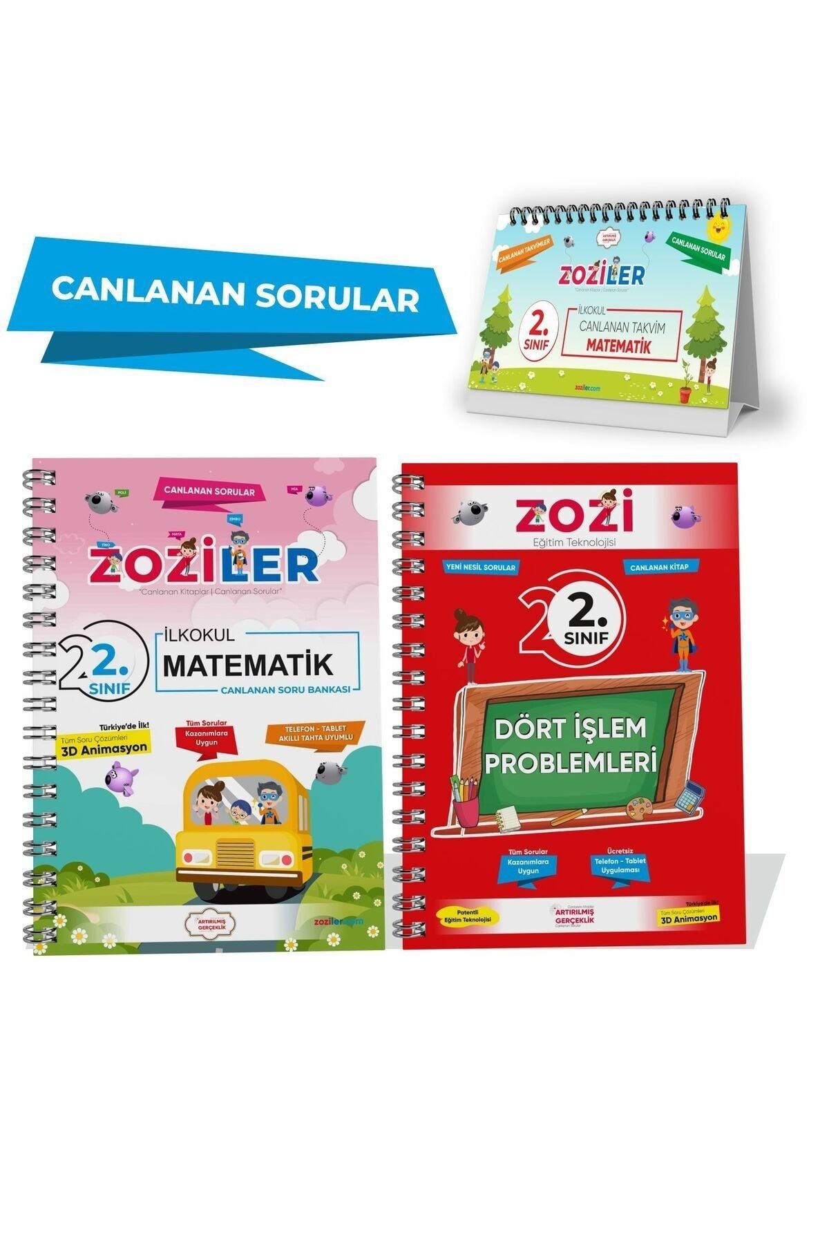 ZOZİLER 2.Sınıf CANLANAN MATEMATİK SETİ (Soru Bankası - Dört İşlem Problemler - Takvim Notlar)