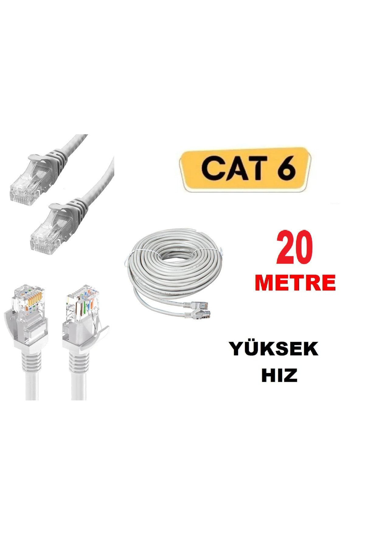 nelerbulurum 20 METRE Cat6 Lan Network İnternet Ethernet Kablosu Bilgisayar Modem Rj45 Patch Adsl kablosu