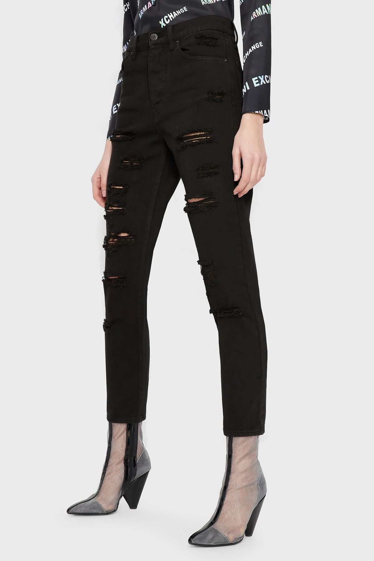 Armani Exchange Pamuklu Yüksel Bel Slim Fit Yırtık Detaylı J51 Jeans Pantalon 3RYJ51 Y1HRZ