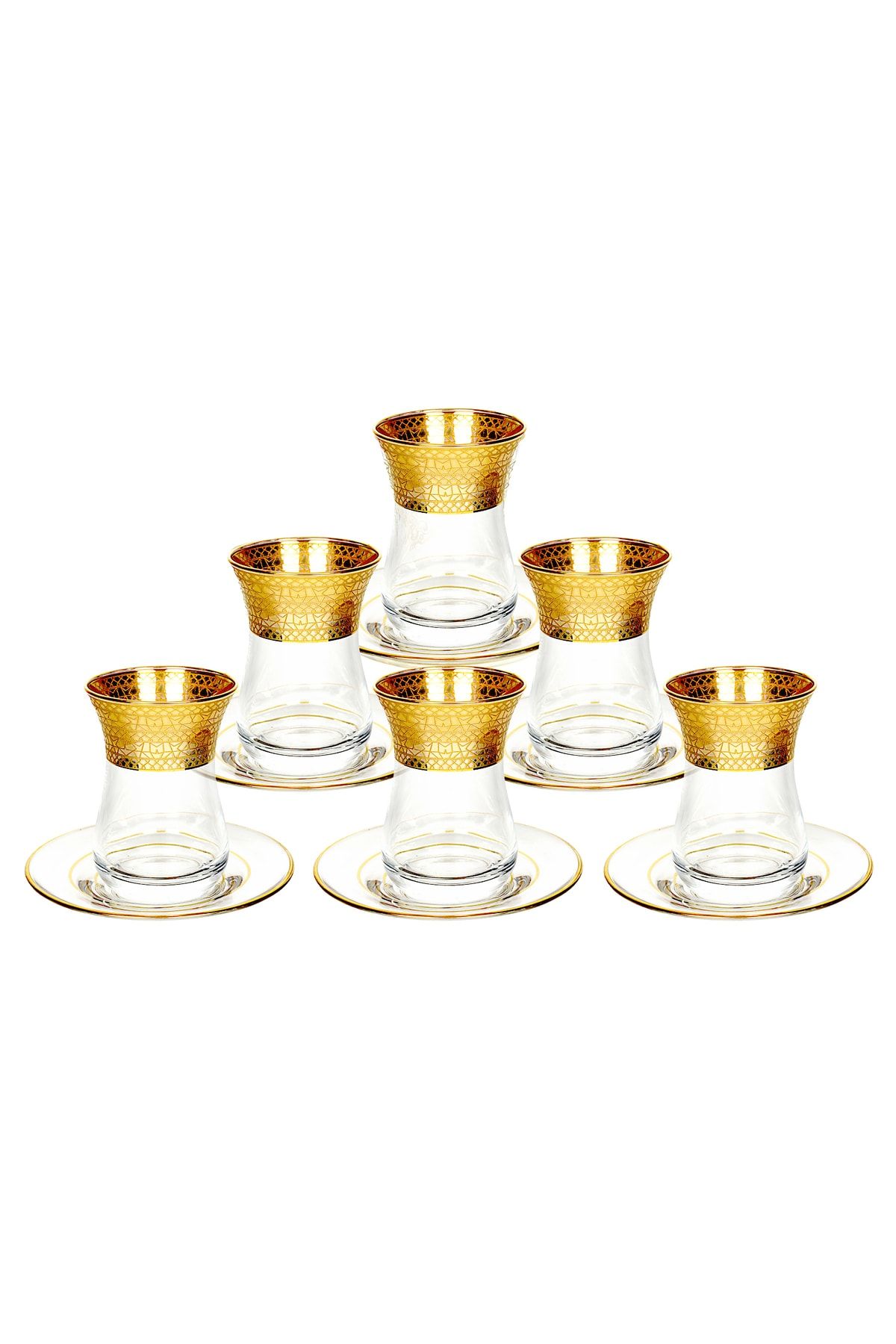 Paşabahçe Altın Yaldızlı Çay Bardağı Seti, 12 Parça, Ajda, 12 Ayar Altın
