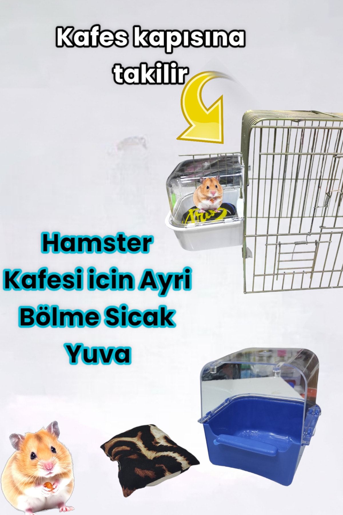 ozzipetshop Suriye Hamster, Gonzales Seffaf Kafes Kapisina Takilan Ayri Yastikli Yuva