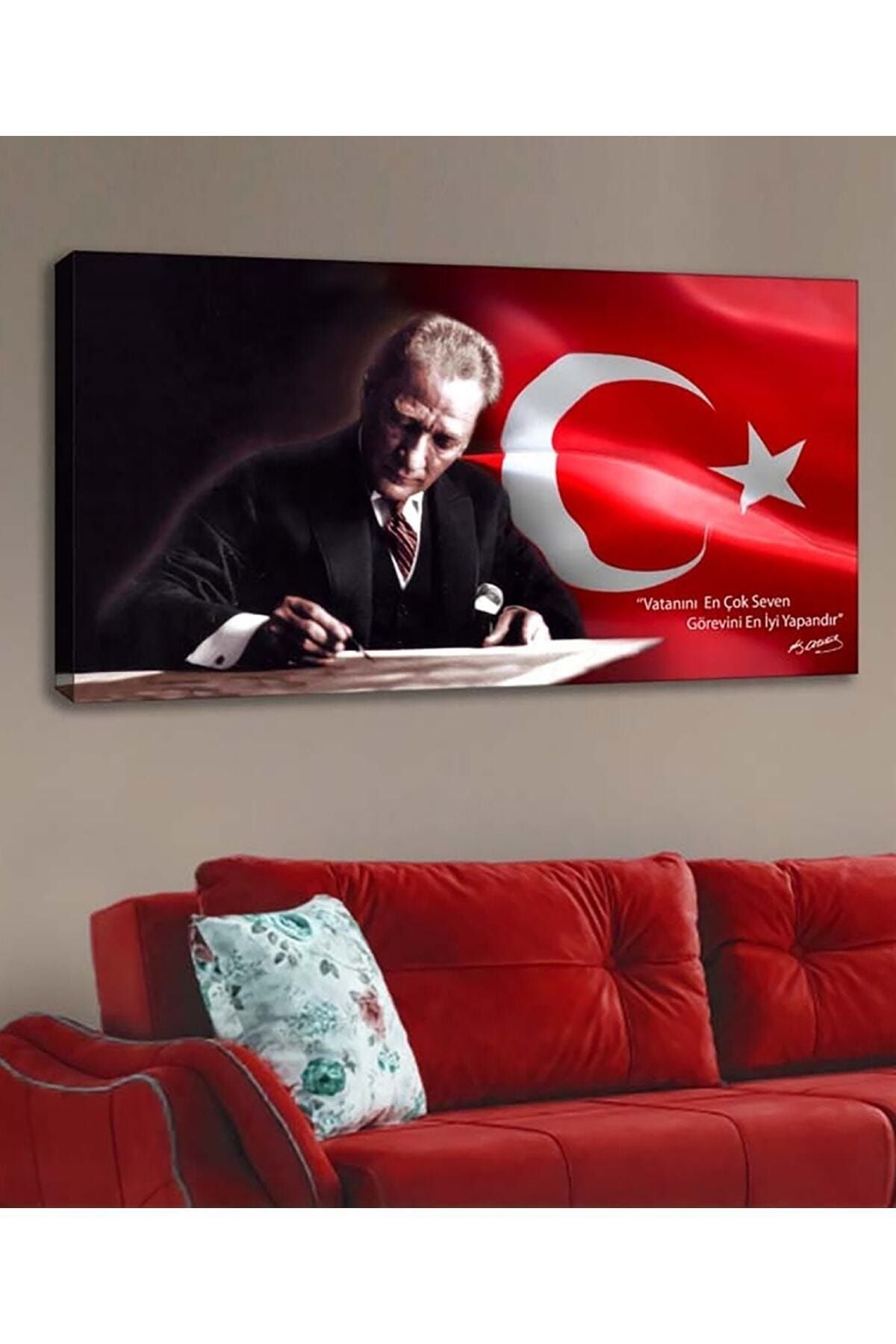 Shop365 Beyaz Atatürk Kanvas Tablo 120 X 60 cm Sc 115