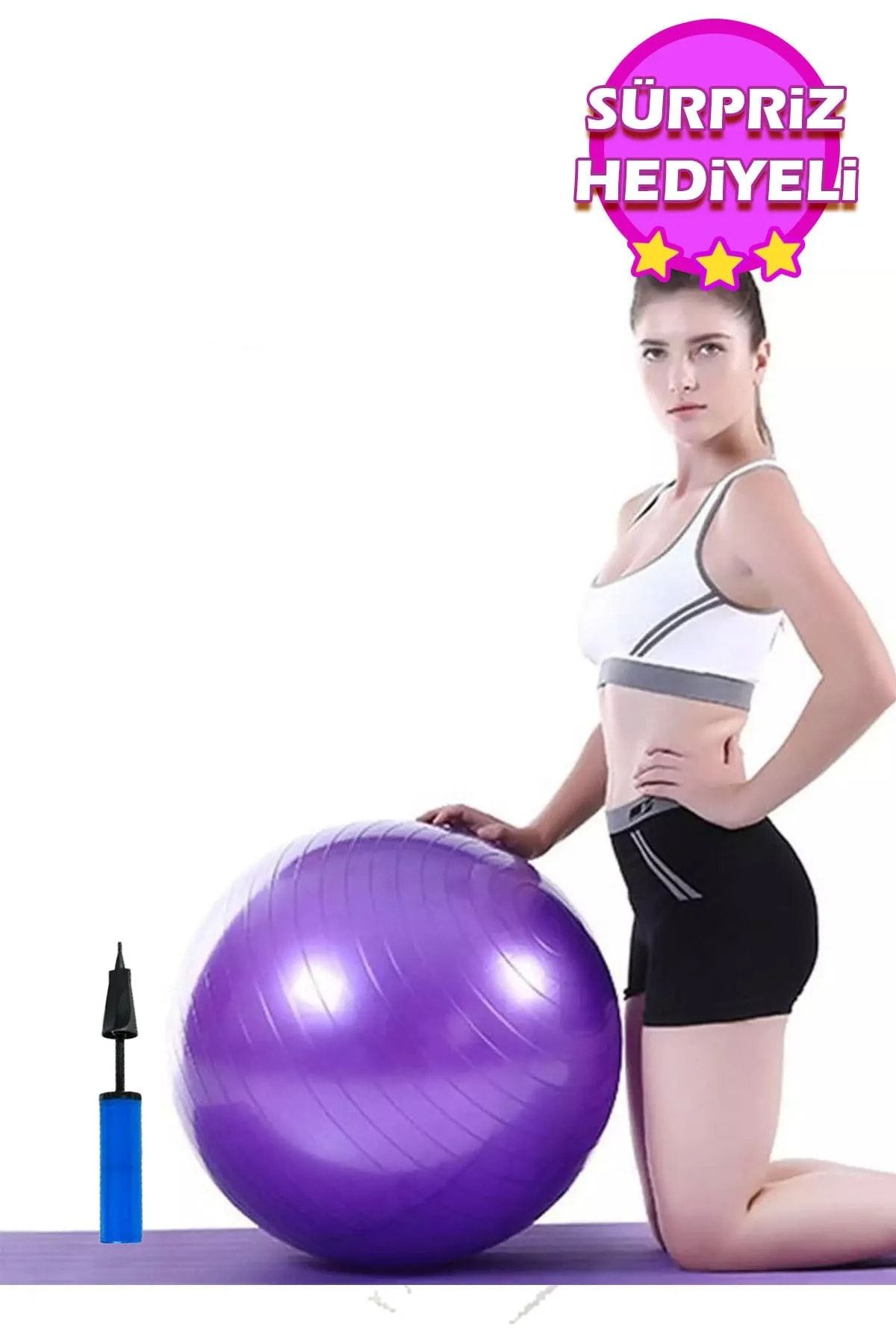 MultiFlexPro Mor Pilates Topu 65 Cm Deluxe Yoga Plates Egzersiz Topu Ball Şişirme Pompası Seti Mor