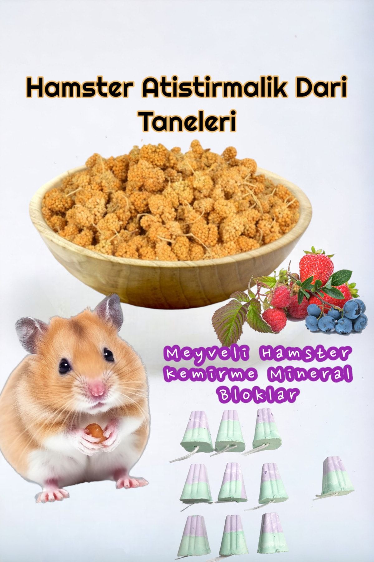 ozzipetshop Hamster Icin Ozel Dogal Dari Taneleri+meyveli Kemirme Mineralleri Seti