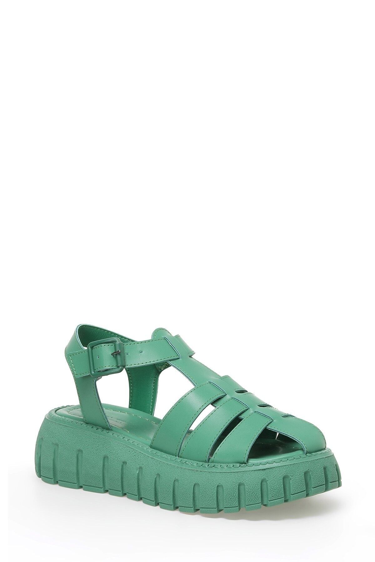 Butigo 3FX Yeşil Kadın Kalın Taban Sandalet