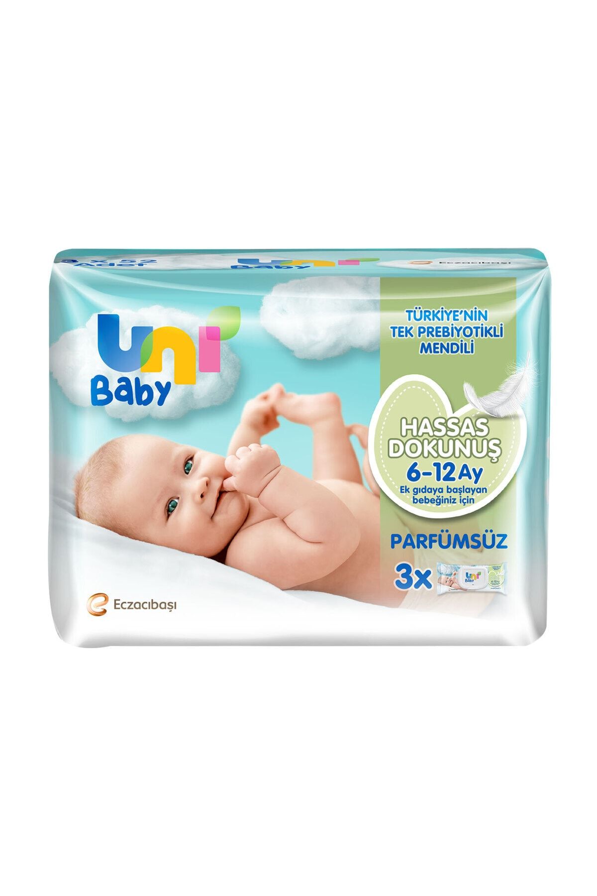 Uni Baby Hassas Dokunuş Bebek Islak Mendil 6-12 Ay 3x52 Adet