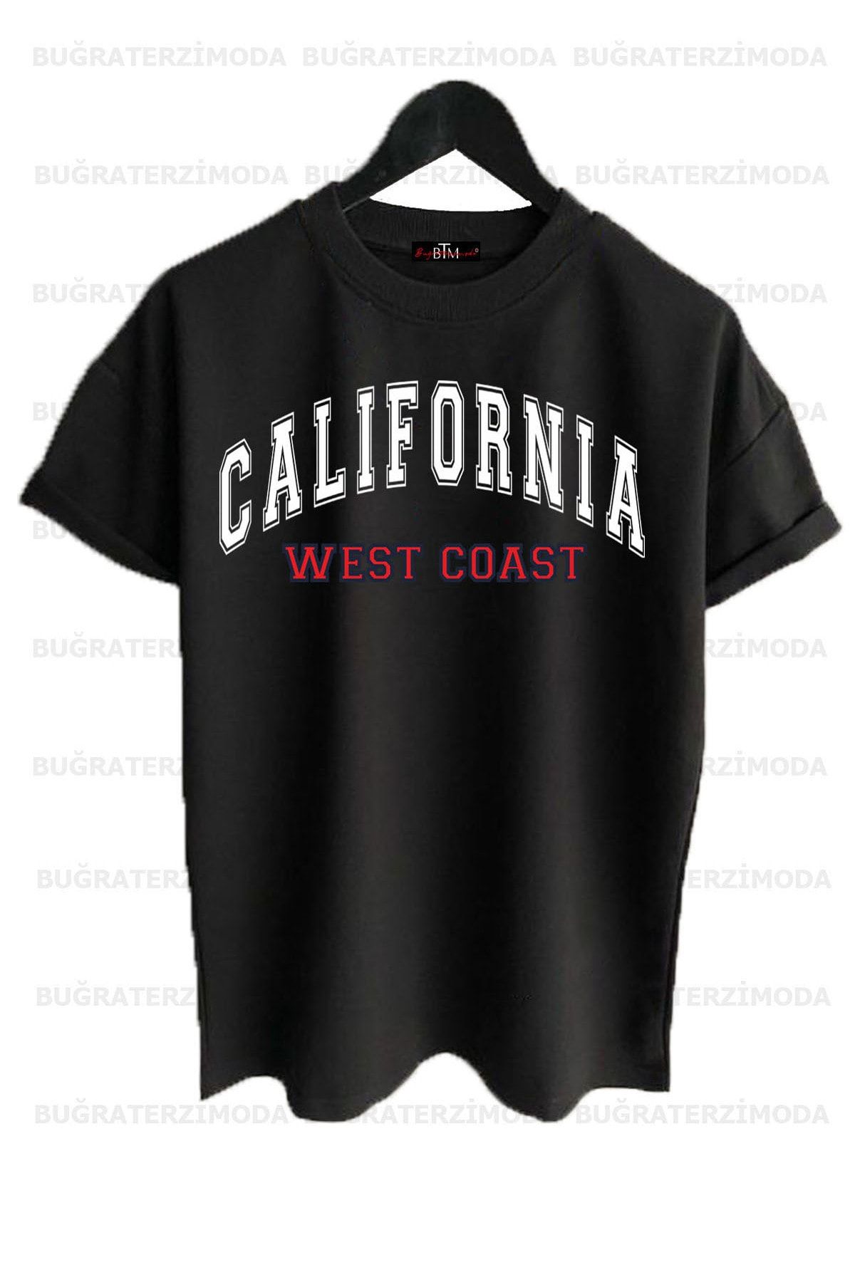 Buğraterzimoda California Baskılı Unisex Siyah Oversize T-shirt