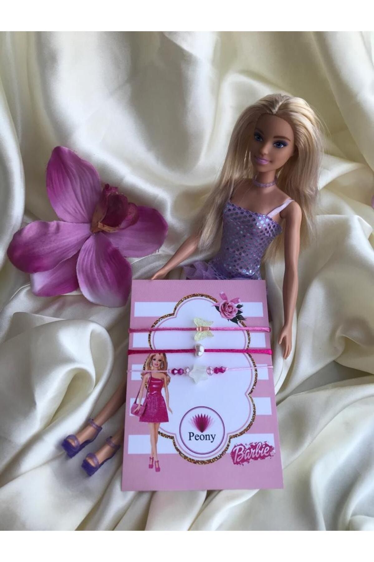 PEONY - peonyofficiall Kelebek Barbie Konseptli Şans Bilekliği Inci Detaylı Pembe Ipli 3'lü Bileklik Seti