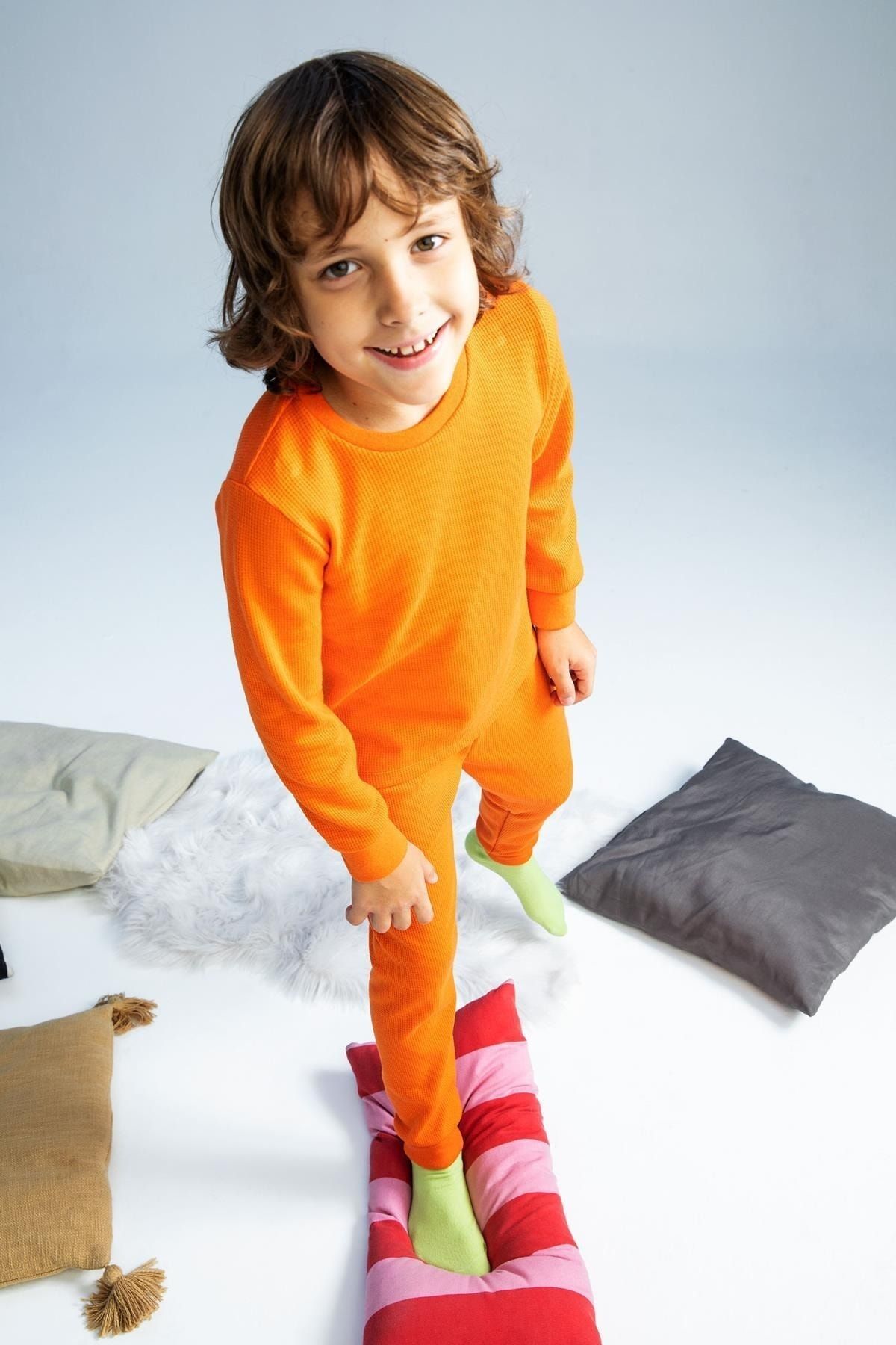 Defacto Erkek Çocuk Geri Dönüşümlü Uzun Kollu Waffle Pijama Takım