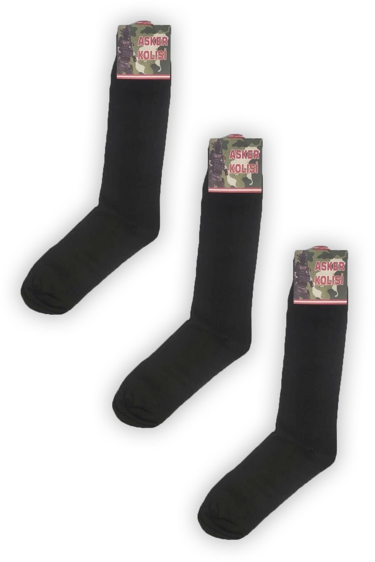 Asker Kolisi 3'lü Siyah Uzun Asker Çorabı - Havacı Asker Çorap - Asker Malzemeleri