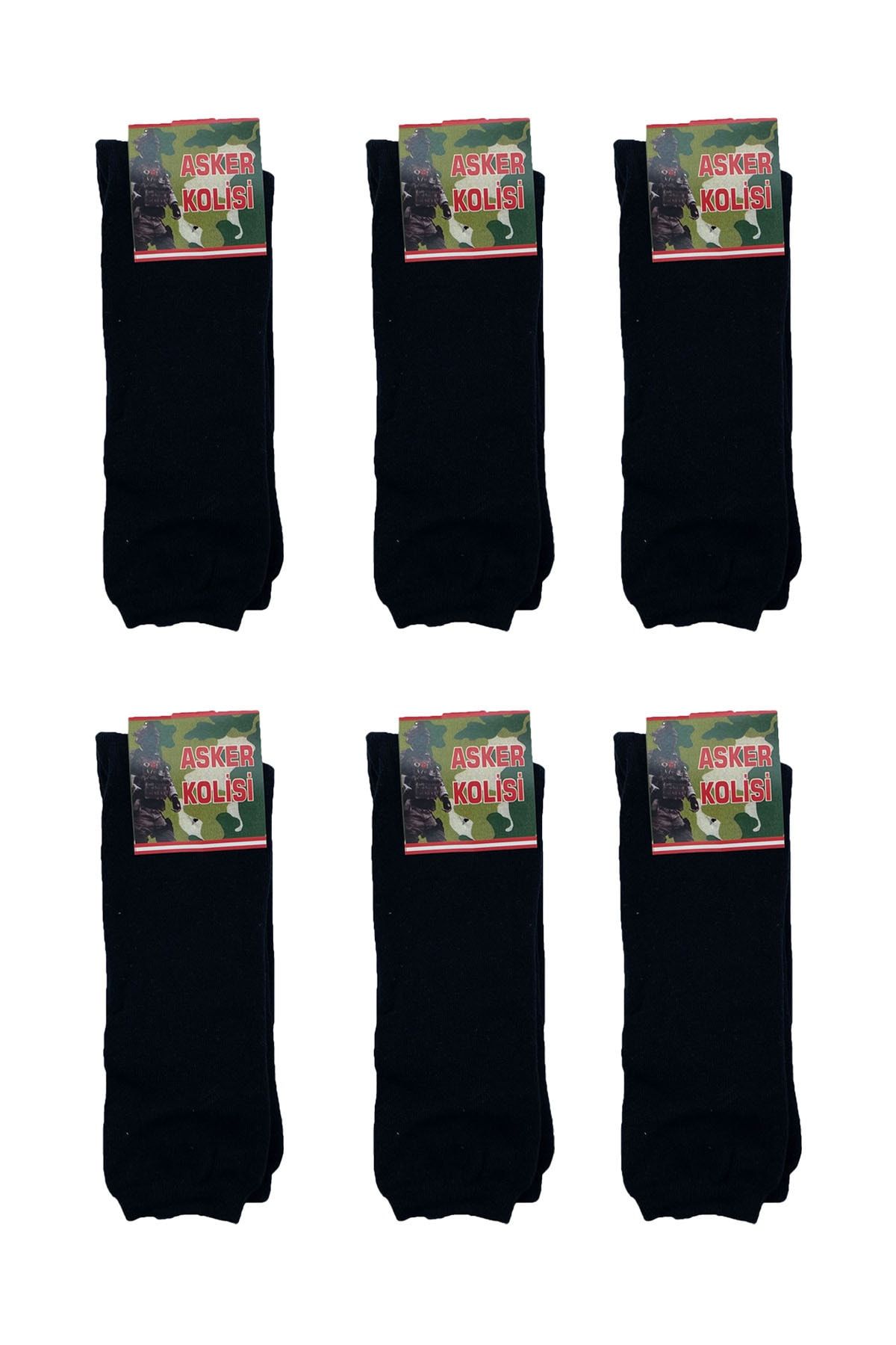 Asker Kolisi 6'lı Siyah Kışlık Havlu Asker Çorabı - Uzun Çorap - Asker Malzemeleri