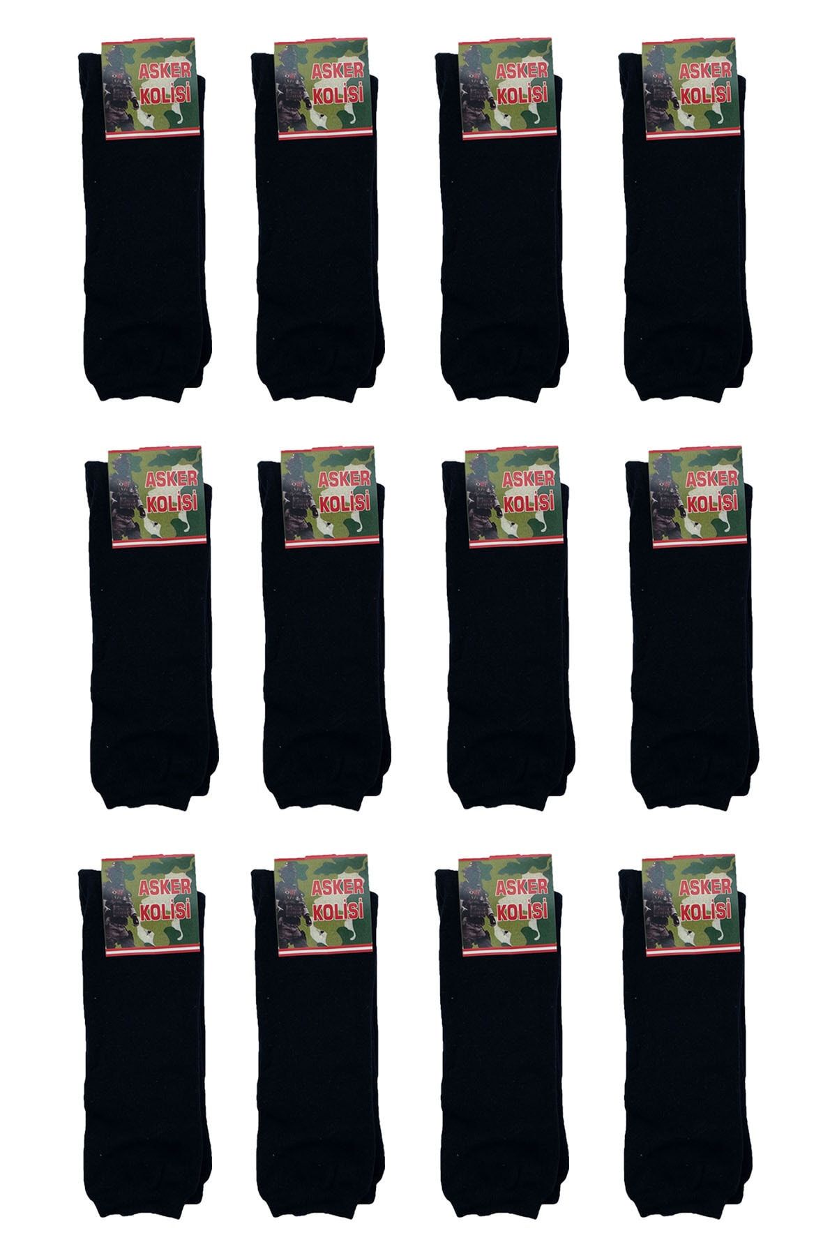 Asker Kolisi 12'li Siyah Havacı Kışlık Uzun  Çorab - Havlu Çorap
