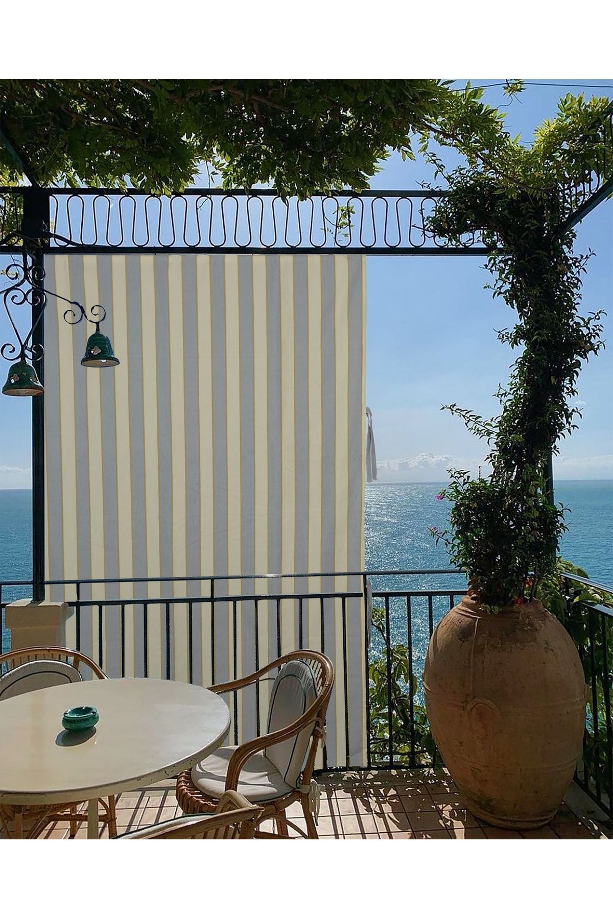 morpi Branda Yükseklik (200-210) cm Balkon Perdesi Kornizli Bağcıklı Güneşlik Balkon Perdesi GRİ-KREM