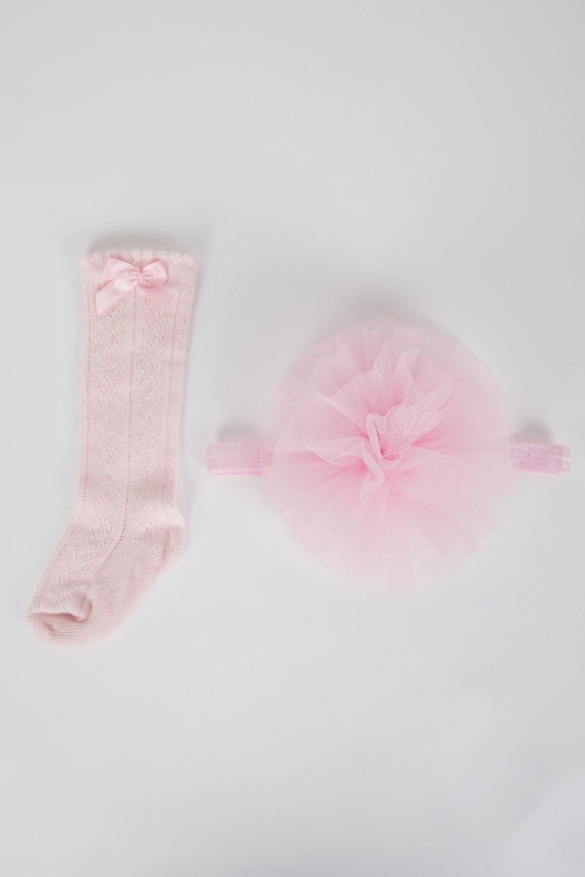 Defacto Kız Bebek Kısa Çorap Saç Bandı Pembe 2li Takım A2616a523sm