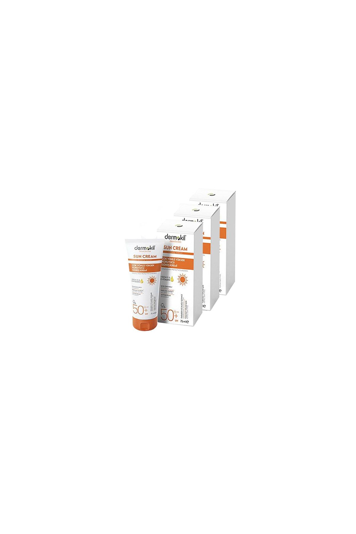 Dermokil Sun Cream-Çok Yönlü Yüksek Koruyucu Güneş Kremi 50 SPF 75 ml x 3 Adet