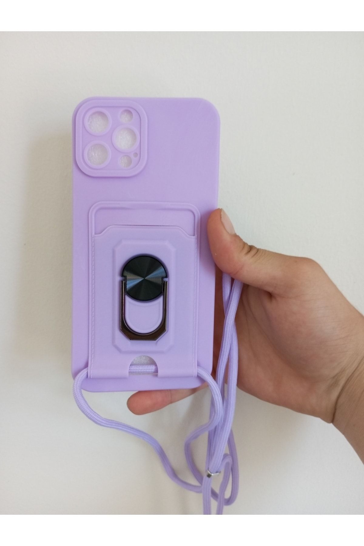 Penguen İPhone 12 Pro Max askılı Uyumlu kartlıklı ve yüzüklü silikonlu kıllıf