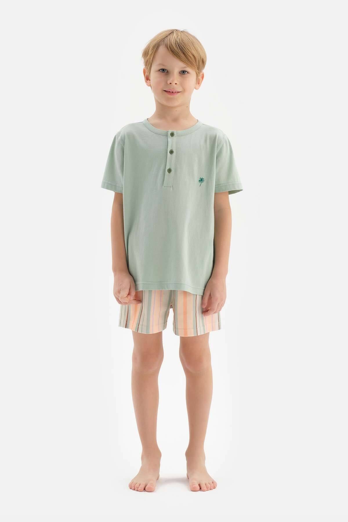 Dagi Mınt Yarım Patlı Nakış Detaylı Tişört Şort Pijama Takımı