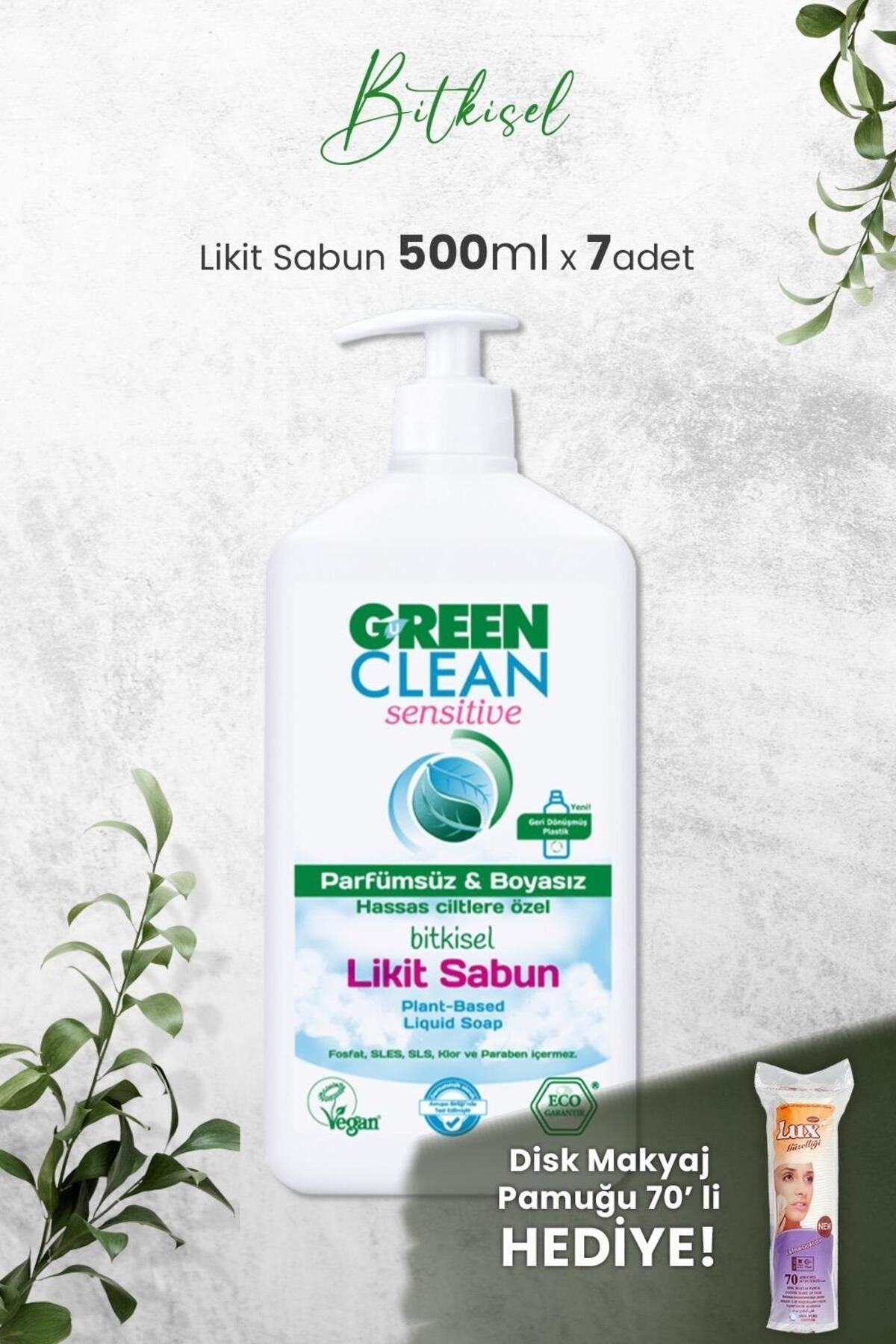 Green Clean U Green Clean Organik Kokusuz Likit Sensitive Sabun 500 ML x 7 Adet ve Hediyeli