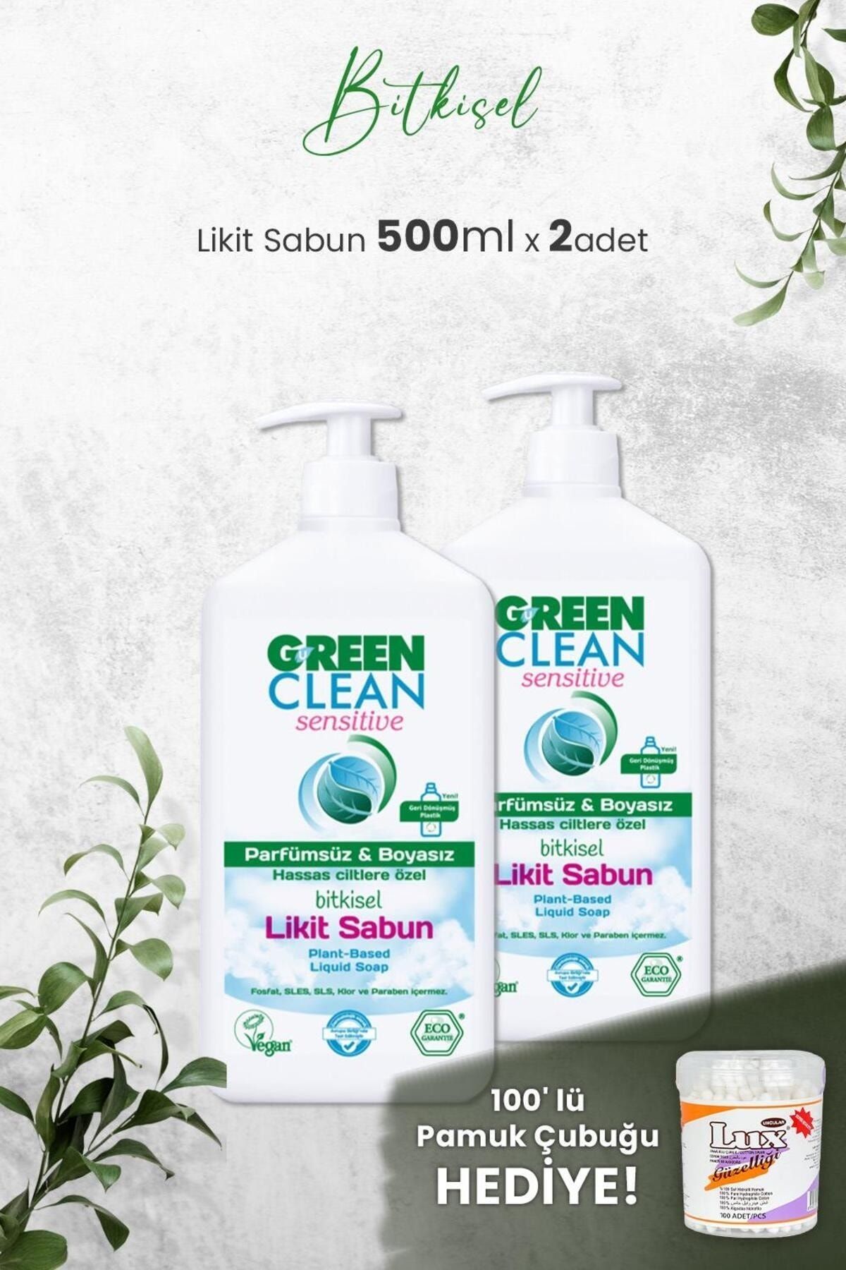 Green Clean U Green Clean Organik Kokusuz Likit Sensitive Sabun 500 ML x 2 Adet ve Hediyeli