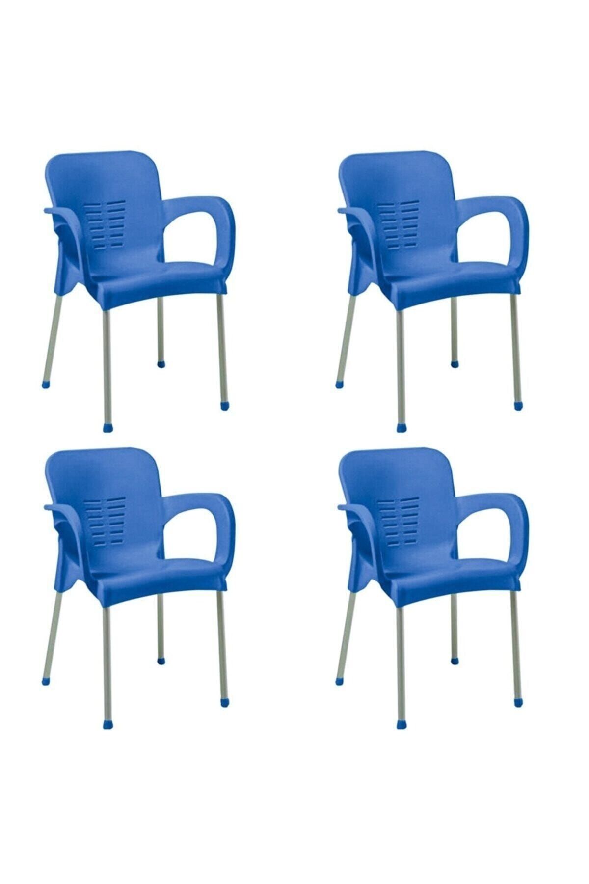 hesapli 4 Adet Metal Ayaklı Plastik Sandalye Mavi