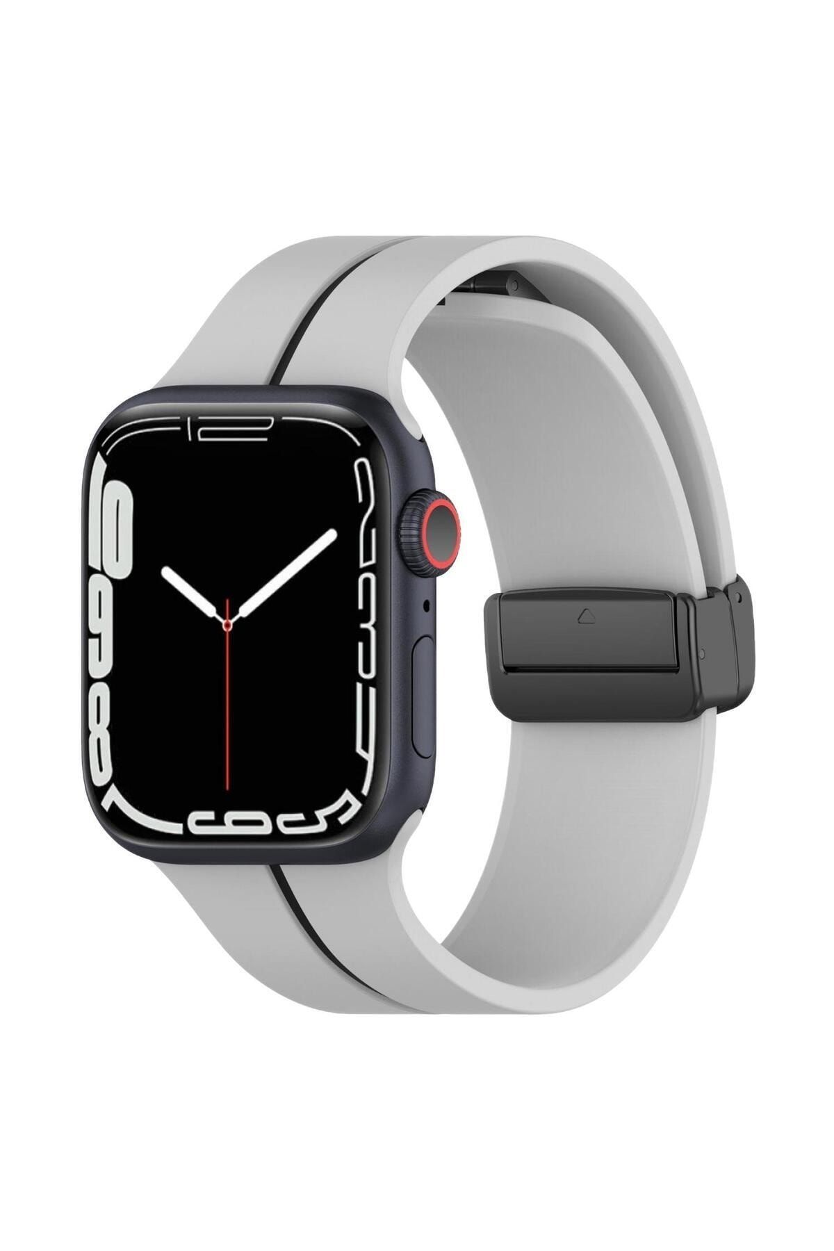 Microsonic Apple Watch Series 6 44mm Kordon Ribbon Line Gri Siyah