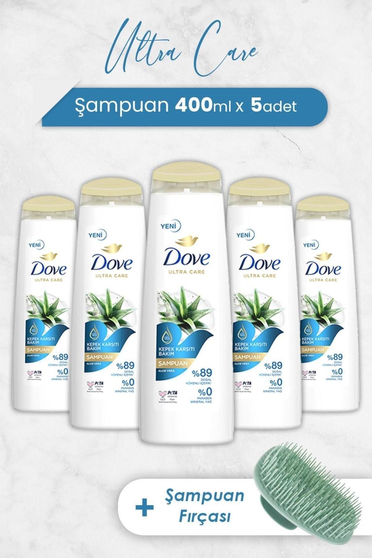 Dove Ultra Care Şampuan Aloe Vera 400 ml x 5 Adet ve Şampuan Fırçası