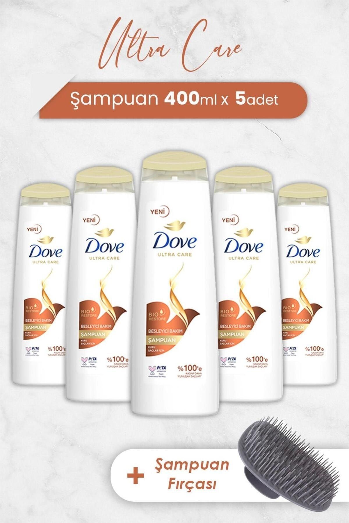 Dove Ultra Care Şampuan Besleyici Bakım 400 ml x 5 Adet ve Şampuan Fırçası