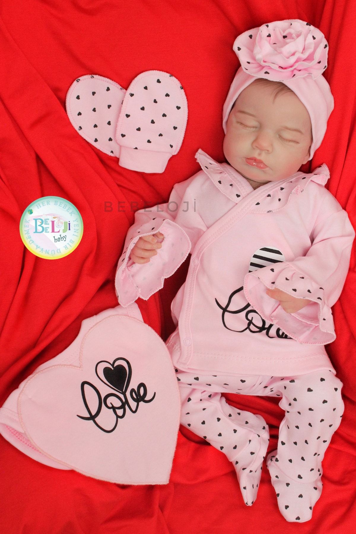 Bebeloji Baby Aşk Fırfırlı Kız Bebek Yenidoğan Hastane Çıkışı 5'li Set (kız Hastane Çıkışı Yenidoğan Kıyafeti )