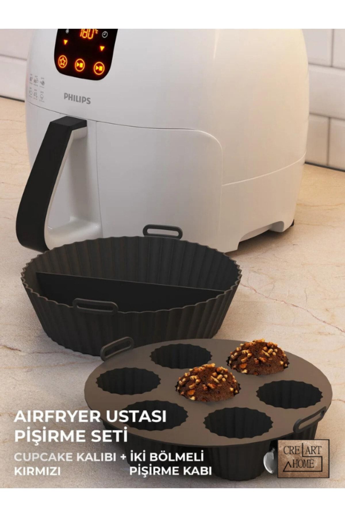 CREARTHOME Airfryer Ustası Pişirme Seti 2'li - Airfryer Pişirme Silikon Kağıdı Aksesuar Siyah Renk Bpa Free