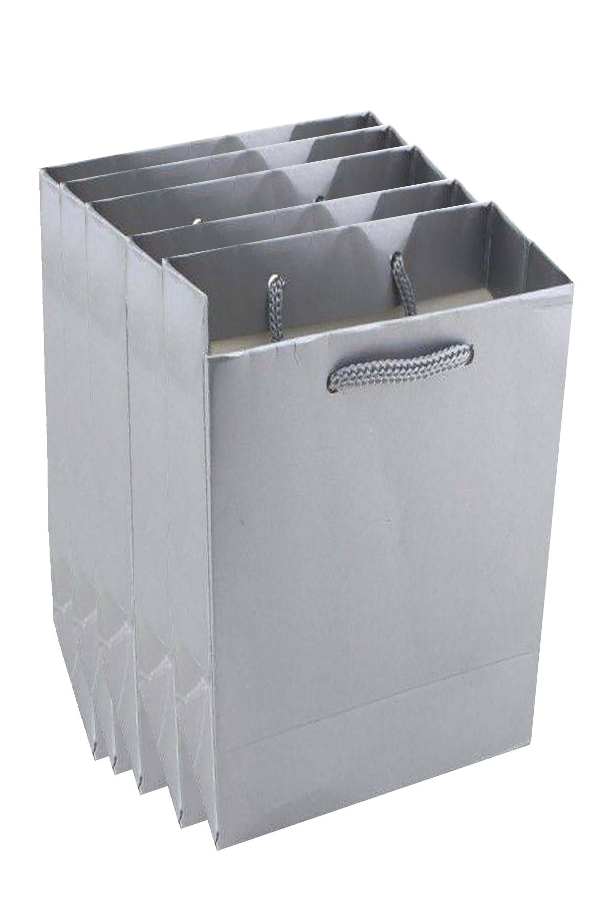Parti Dolabı 50 Adet Gümüş Silver Karton Çanta Burgu Saplı Hediyelik Çanta 11x11 Cm