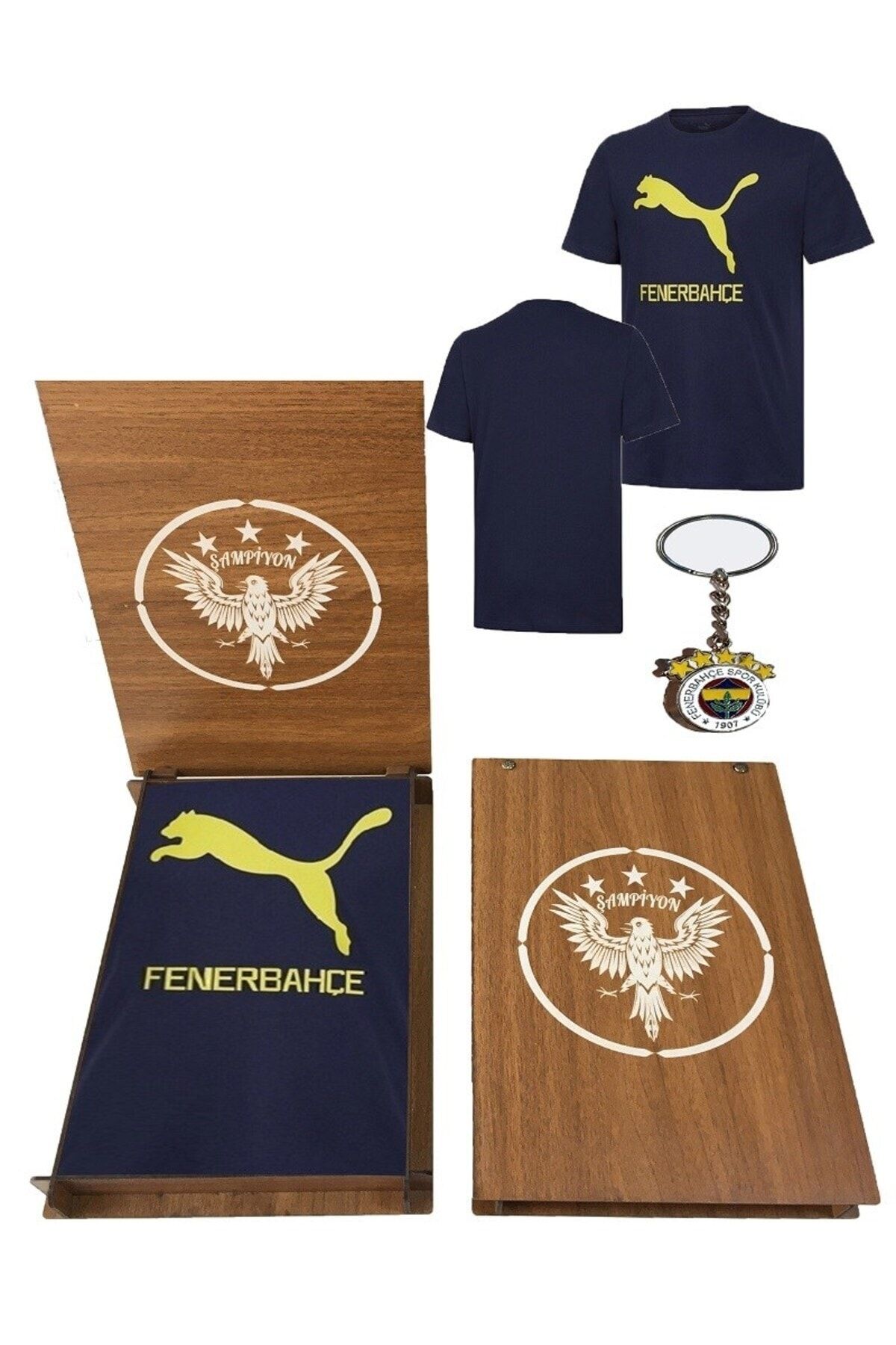 Fenerbahçe Cat Tee Erkek Fenerbahçe Anahtarlıklı Ahşap Kutulu Tişörtü 77313601