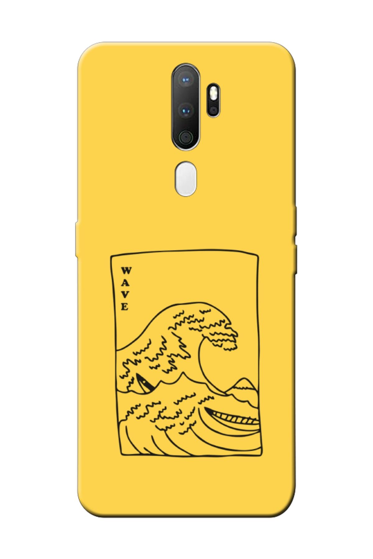 frondcase Oppo A5 2020 Kanagawa Wave Sarı Telefon Kılıfı