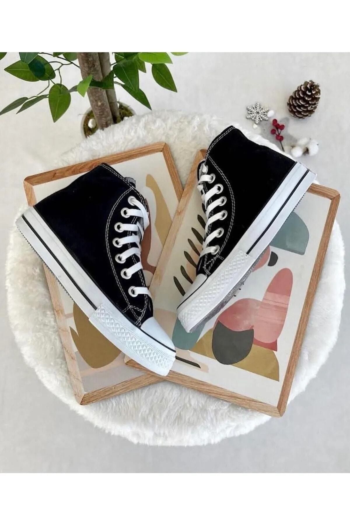 Papuç Shoes Unisex Siyah Keten Uzun Ayakkabı