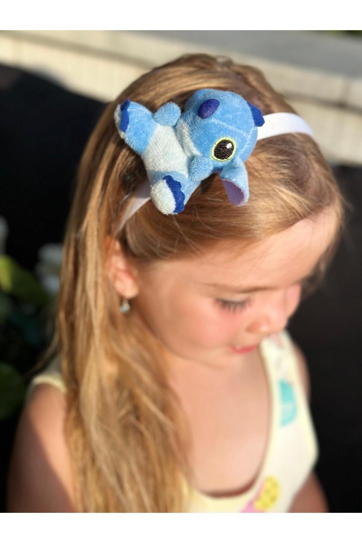 QUEEN AKSESUAR Trend lüks büyük sevimli peluş disney stitch oyuncaklı taç kadın çocuk tacı mavi