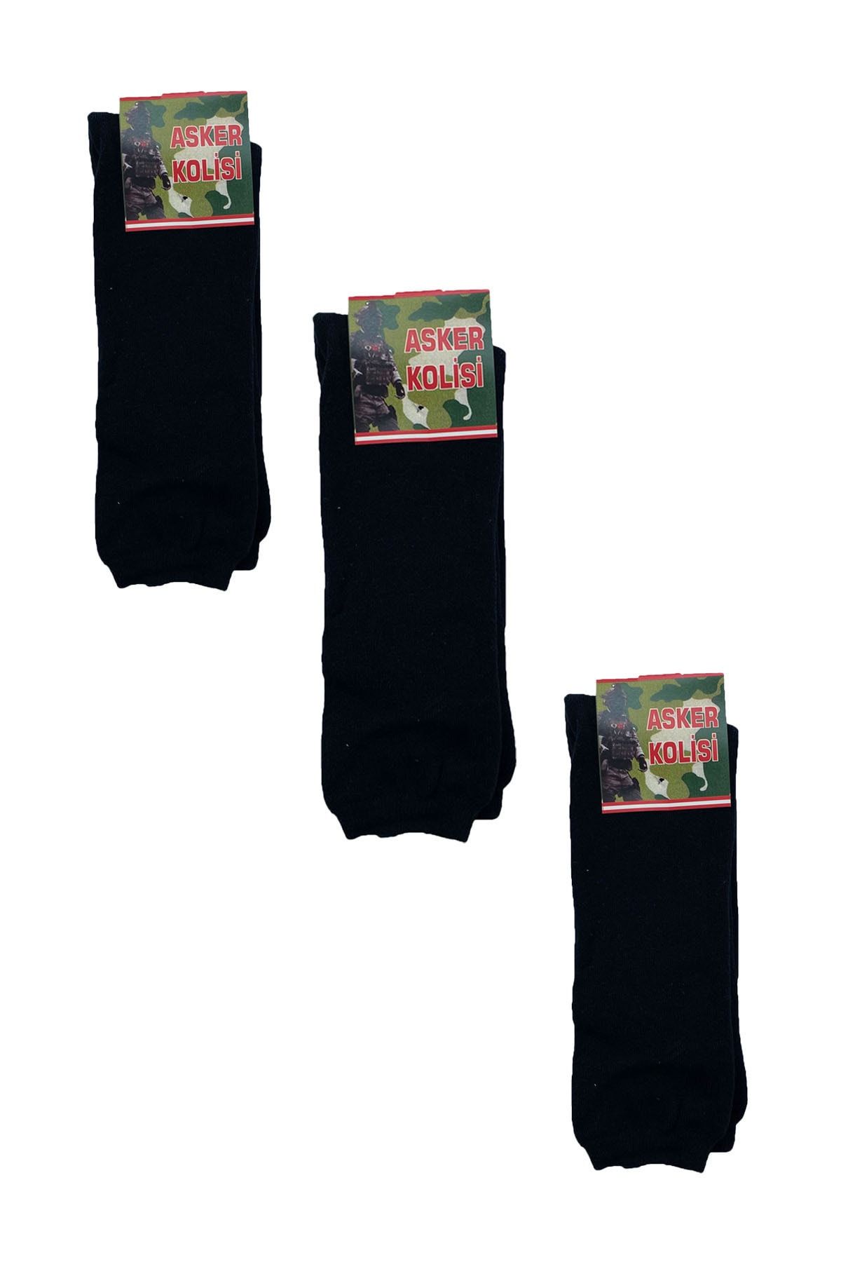 Asker Kolisi 3'lü Siyah Kışlık Uzun Asker Çorabı - Havacı Havlu Çorap