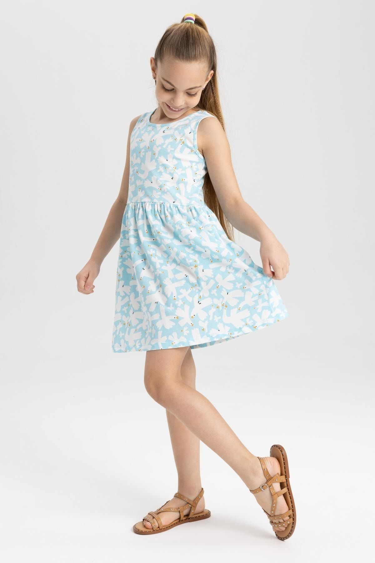 Defacto Kız Çocuk Desenli Kolsuz Pamuklu Elbise T2575a623hs