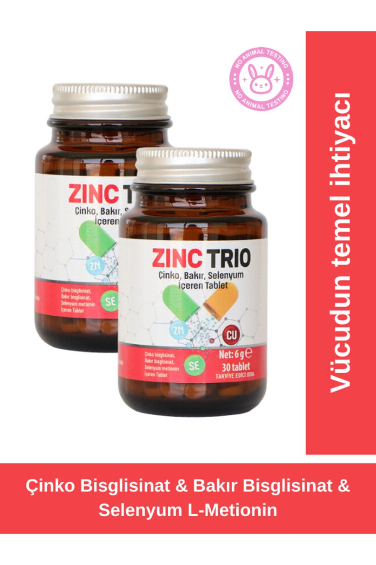ZINC TRIO 2'li Paket - Çinko, Bakır Ve Selenyum Içeren Mineral Takviyesi 30 Tablet
