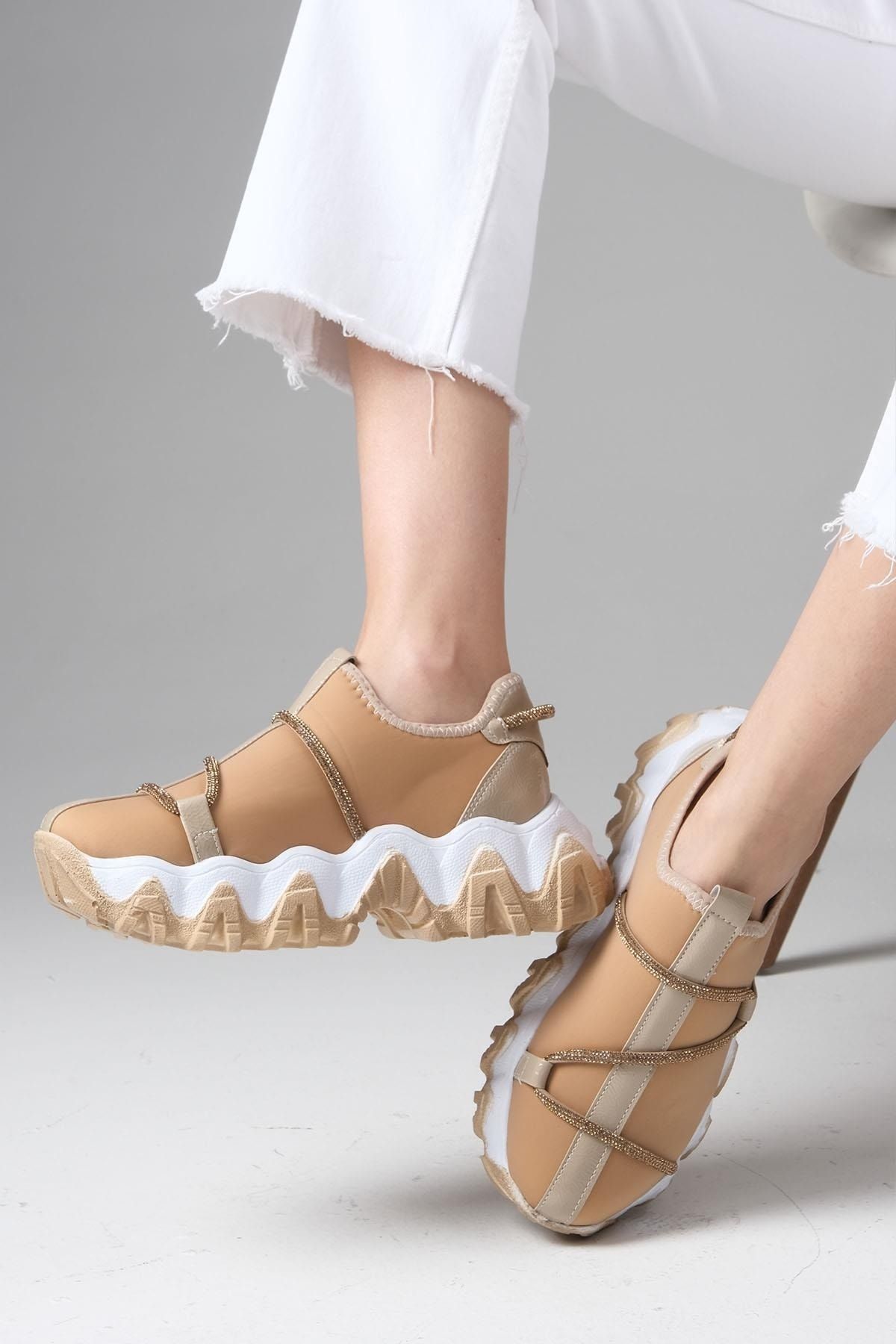 Mio Gusto Ten Rengi Taşlı Kadın Günlük Sneaker Spor Ayakkabı