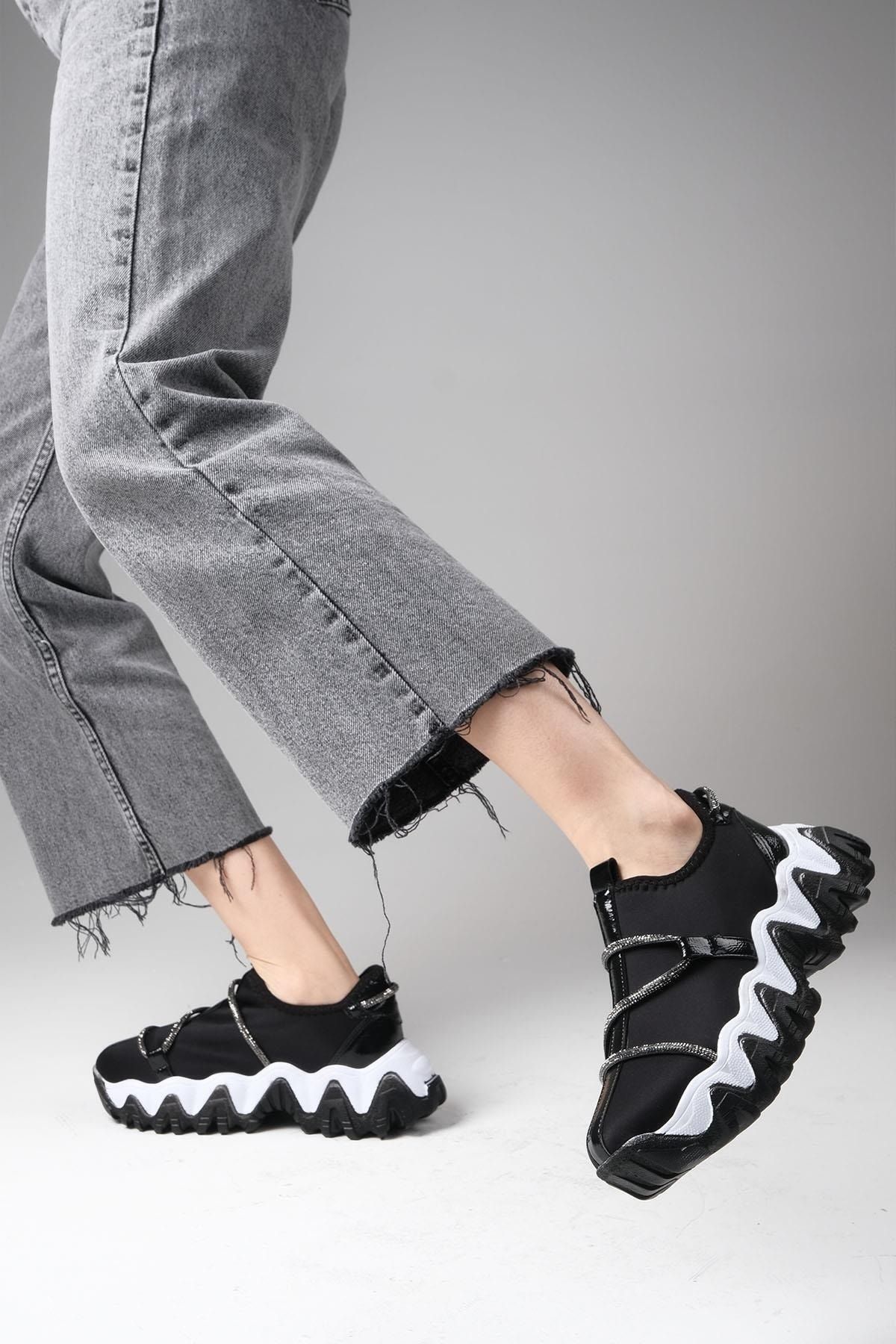 Mio Gusto Siyah Renk Taşlı Kadın Günlük Sneaker Spor Ayakkabı