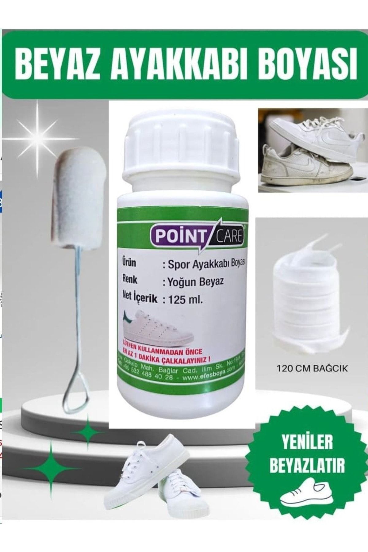 Genel Markalar Point Care Beyaz Ekstra Yoğun Kapatıcı Spor Ayakkabı Ve Deri Boyası 125 ml Sünger