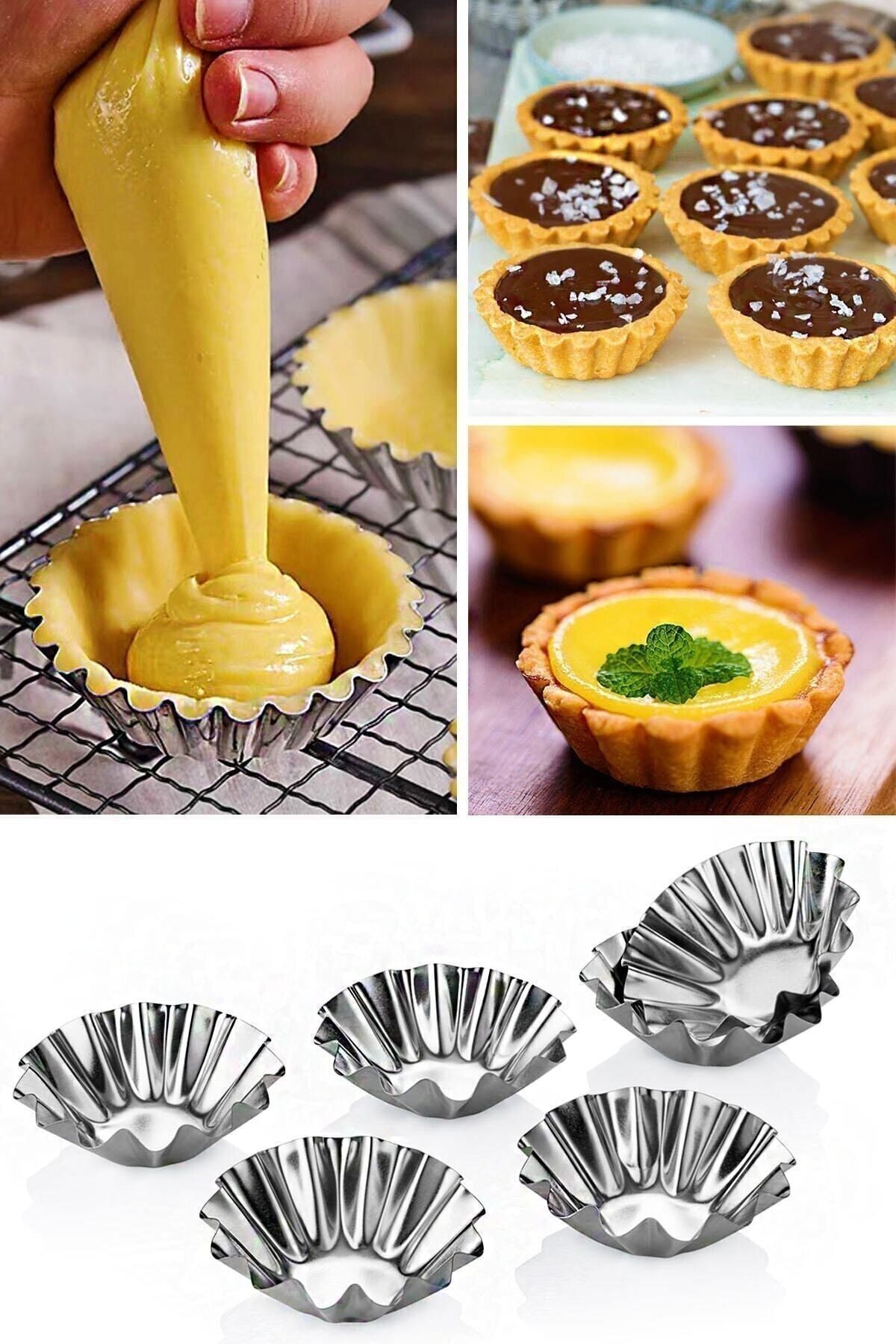 MİMOZA PARK 6 Adet Çiçek Model Mini Tart Kalıbı Ve Metal Kek Kapsülü Kek Kalıbı