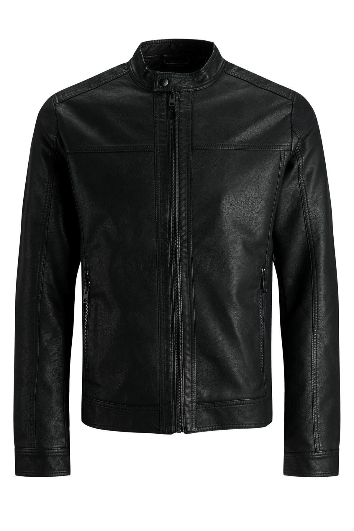 Jack & Jones Erkek Deri Ceket Siyah 12182461 Jjewarner Jacket Noos