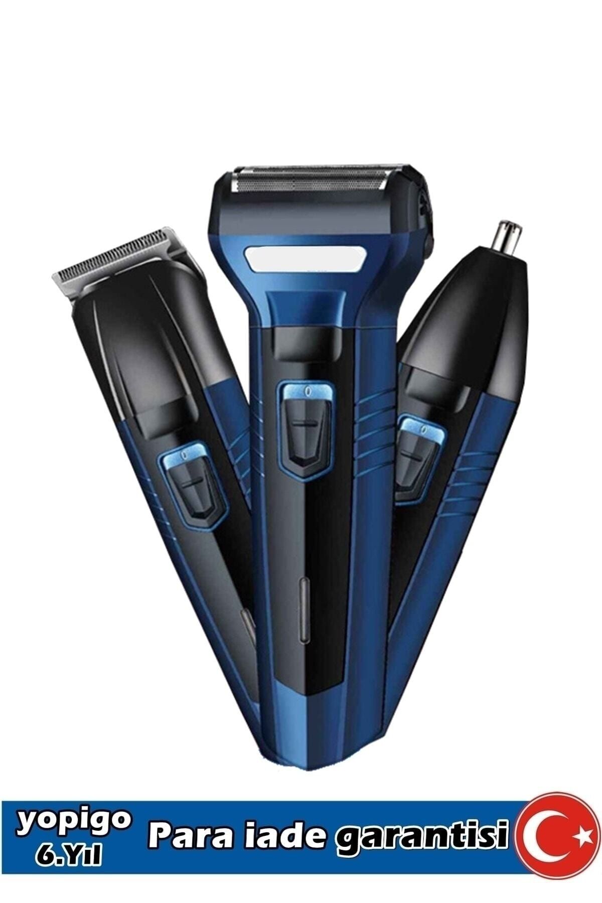yopigo Gm-566 Pro Yeni Model Blue Turbo 3 In 1 Erkek Bakım Seti Saç Sakal Burun Tıraş Makinesi