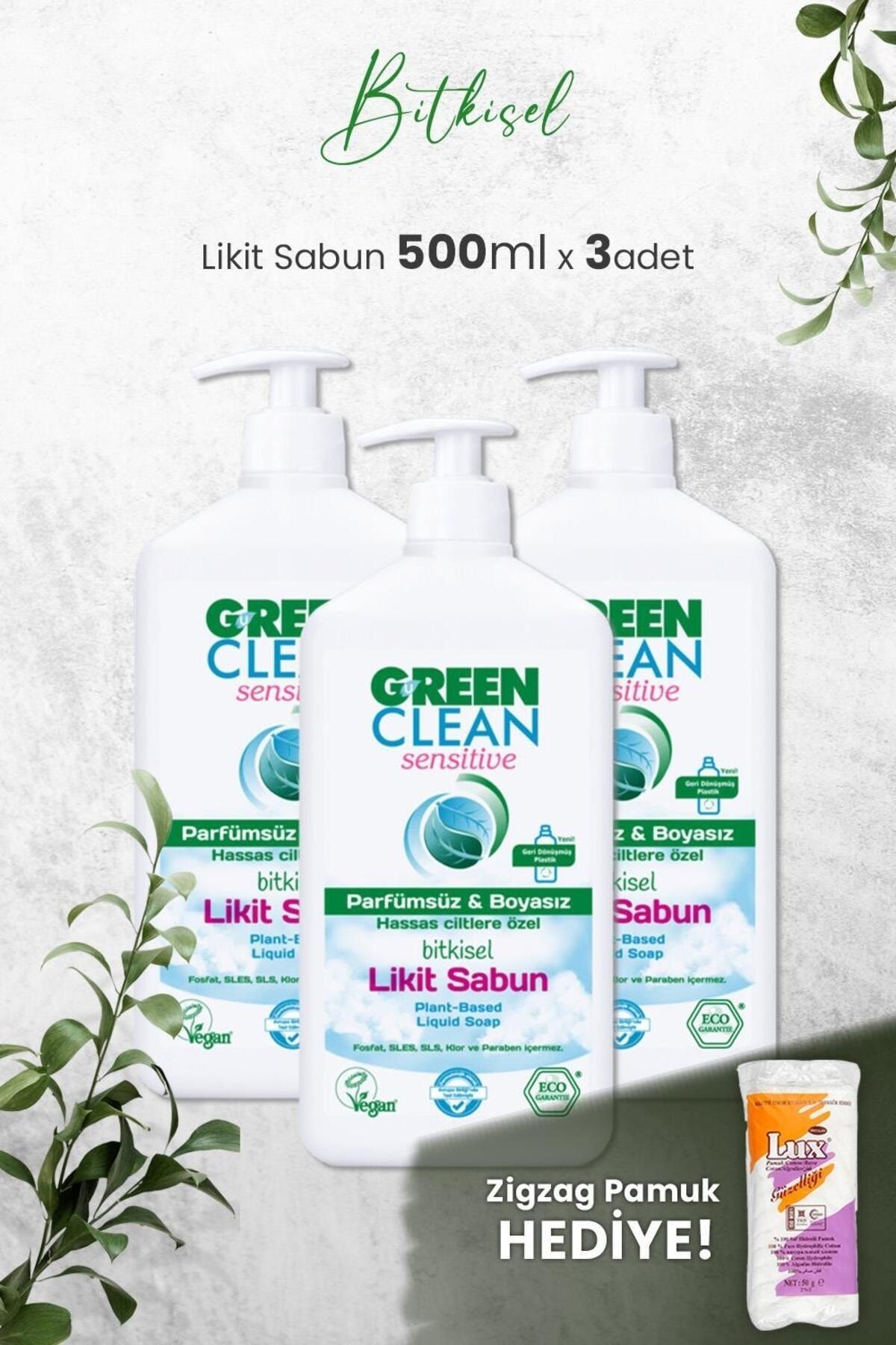 Green Clean U Green Clean Organik Kokusuz Likit Sensitive Sabun 500 ML x 3 Adet