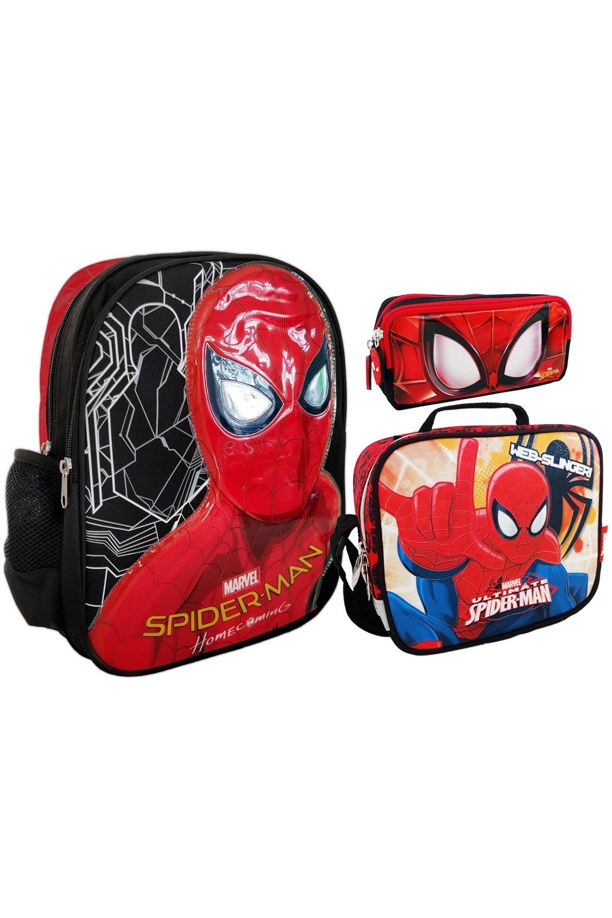 Hakan Çanta Spiderman Okul Sırt Çantası Beslenme Çantası Kalemlik Kalem Çantası 3'lü Set