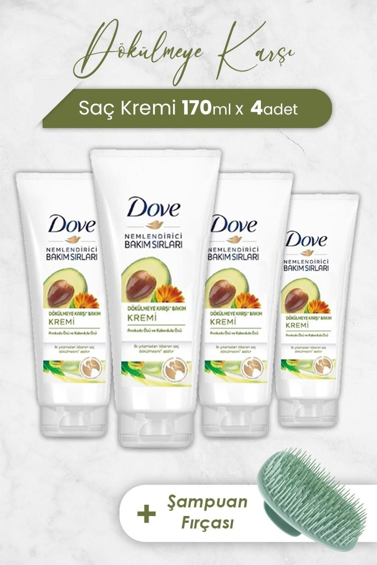 Dove Dökülmeye Karşı Saç Bakım Kremi 170 ml x 4 Adet ve Şampuan Fırçası
