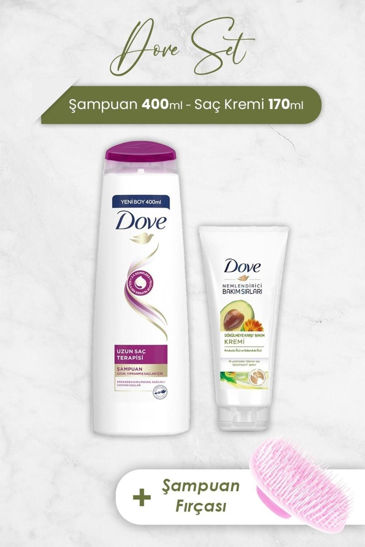Dove Şampuan Uzun Saç Terapisi, Nemlendirici Krem ve Şampuan Fırçası