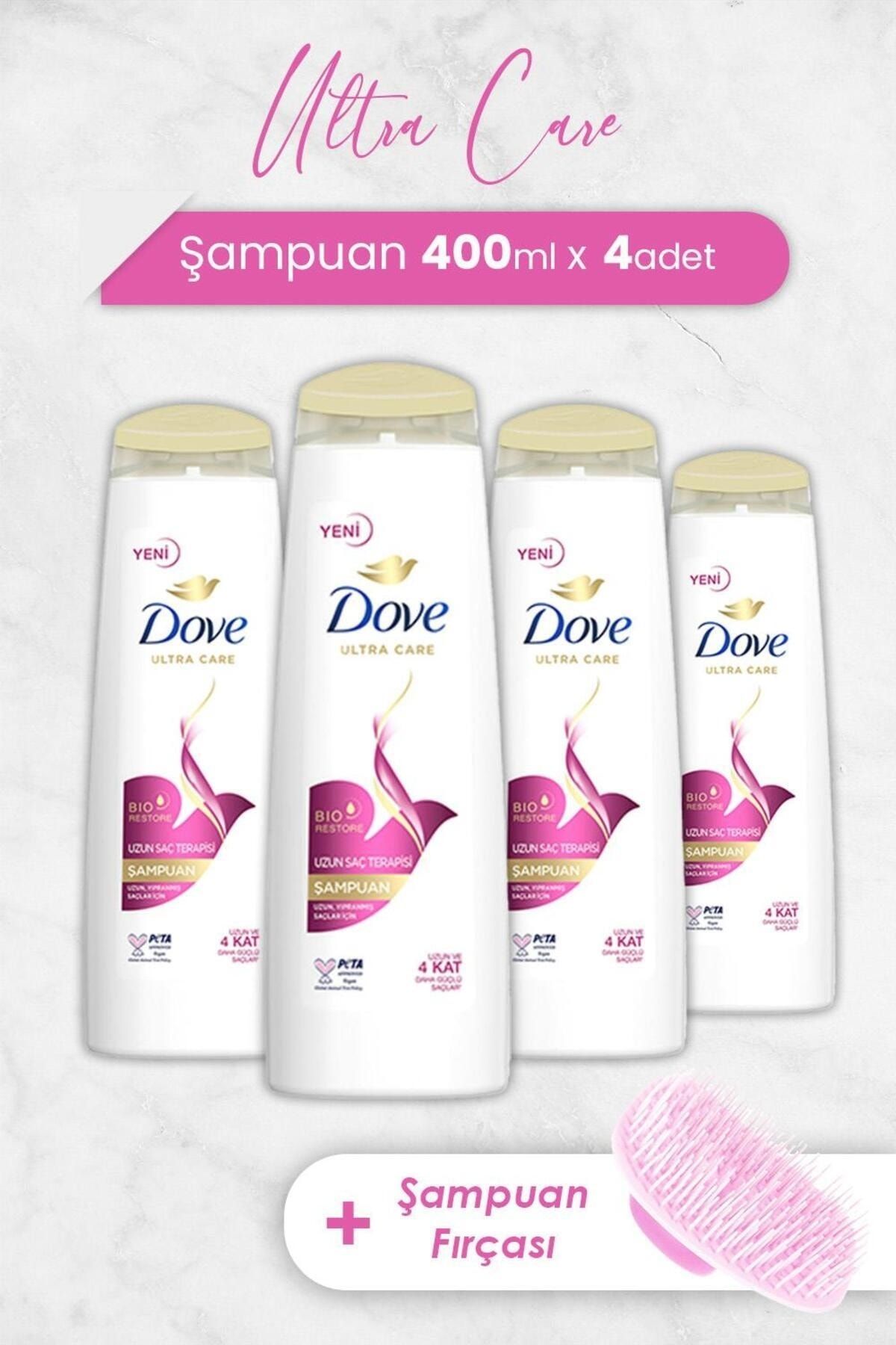 Dove Ultra Care Şampuan Uzun Saç Terapisi 400 ml x 4 Adet ve Şampuan Fırçası