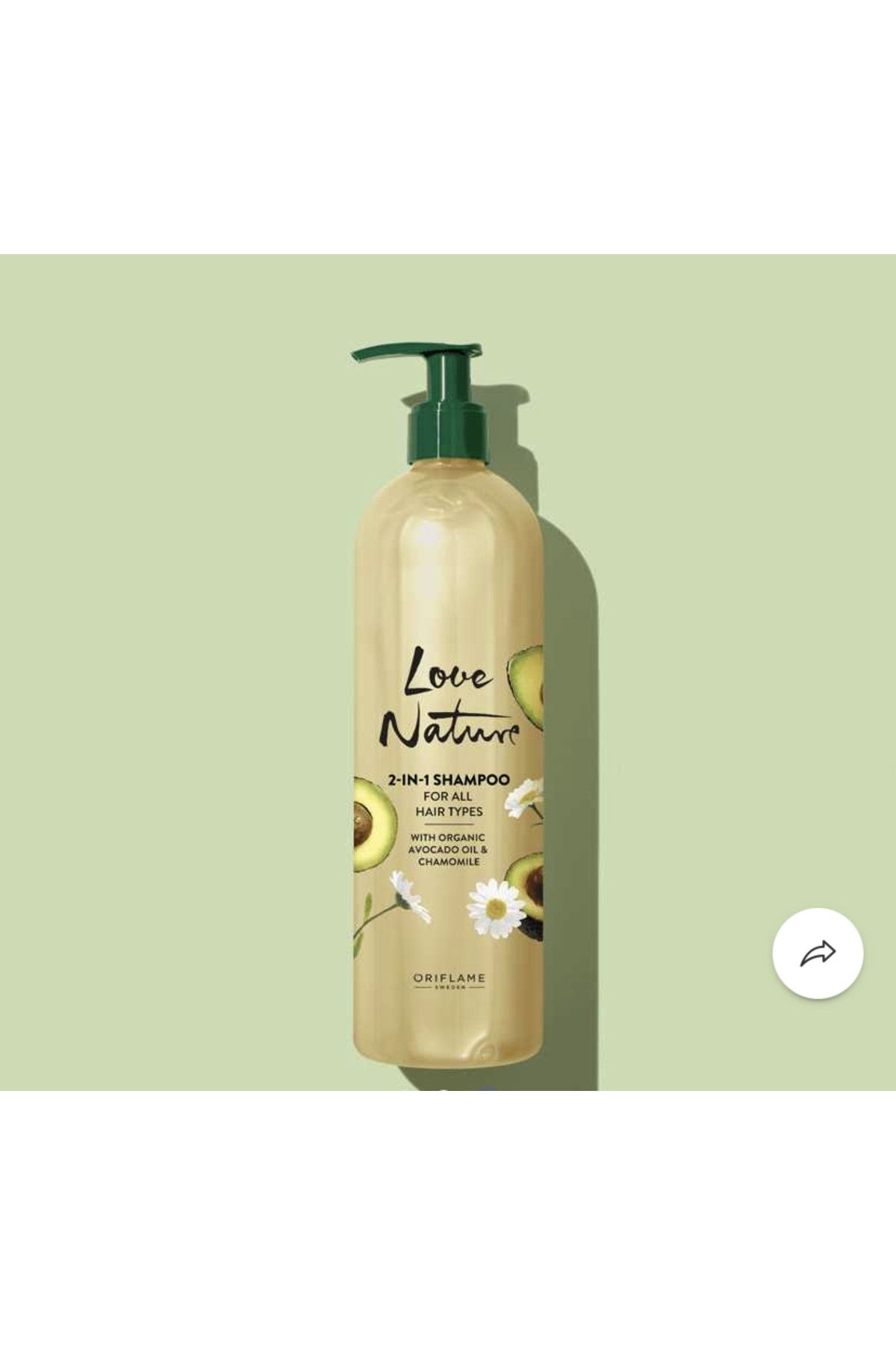 Oriflame Love Nature Tüm Saç Tipleri İçin Organik Avokado Yağı ve Papatya özlü 2 si 1 arada şampuan